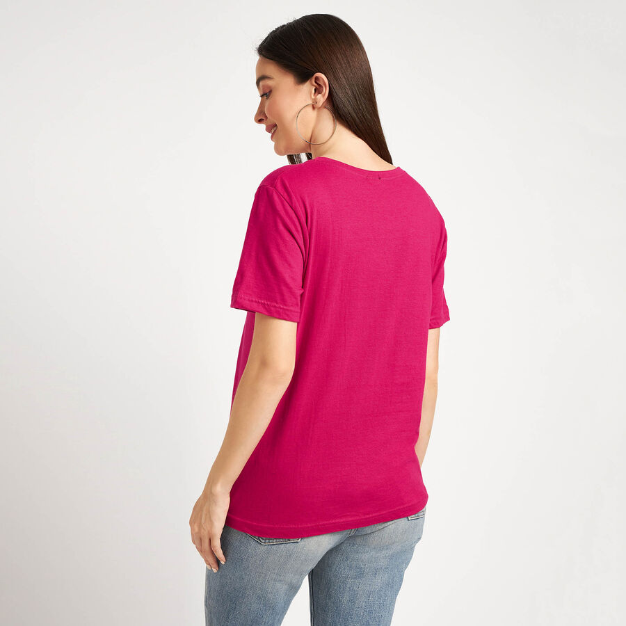 Cotton Round Neck T-Shirt, Fuchsia, large image number null