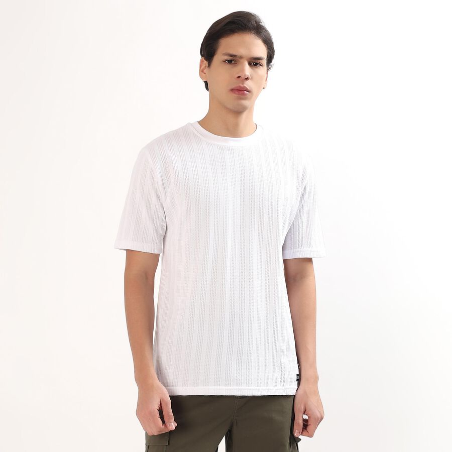 Men's Bright Snow White Round Neck Casual T-Shirt, White, large