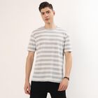 Men's Grey Round Neck Striped Casual T-Shirt, Light Grey, small