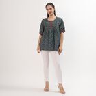 Women's Dark Teal Green Round Neck Floral Printed Kurti, गहरा हरा, small image number null