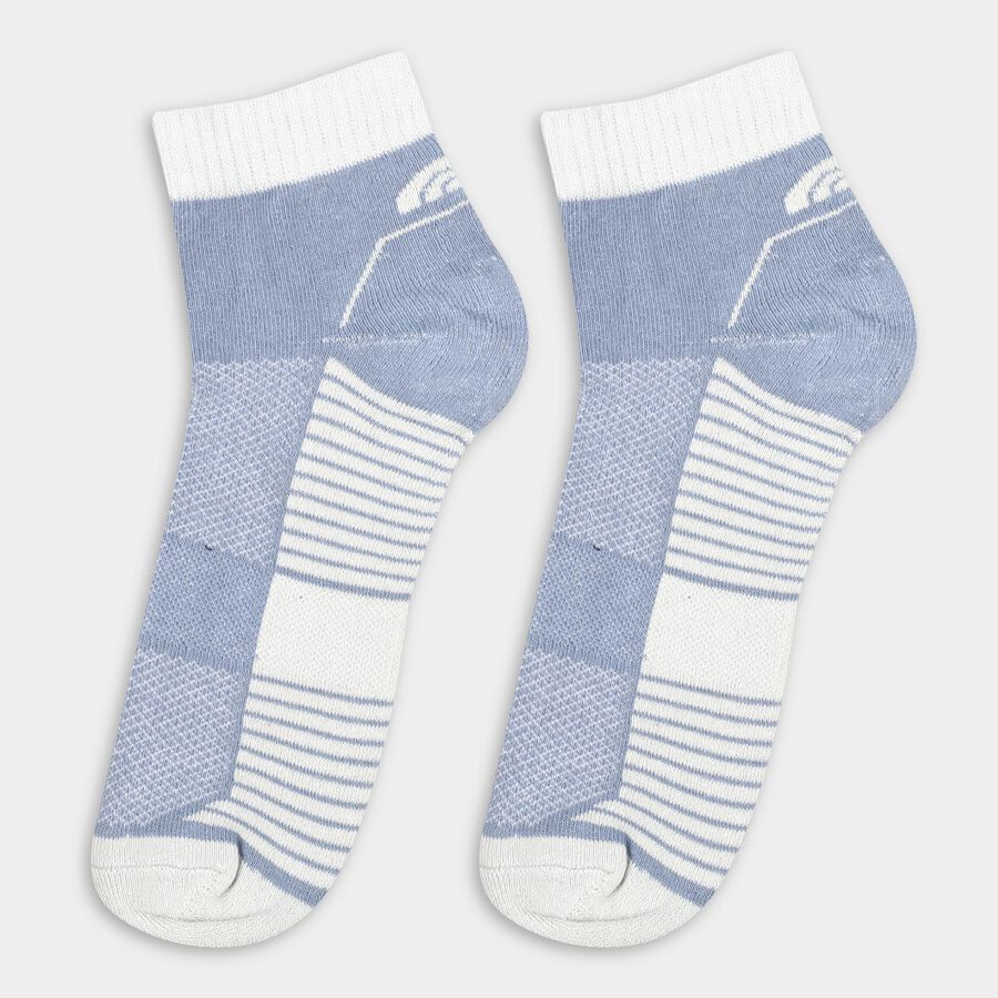 Men's Ankle-Length Striped Cotton Blend Socks, Mid Blue, large image number null