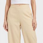 Women Beige Wide Leg High Rise Solid Trousers, गहरा पीला, small