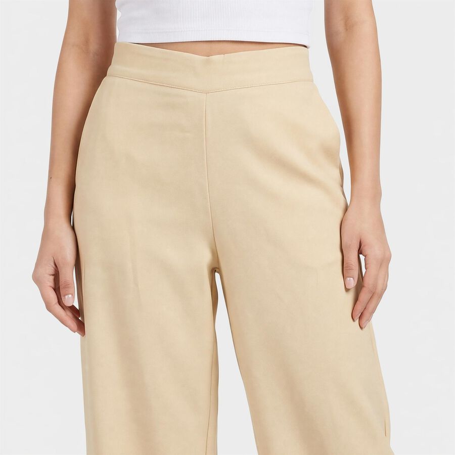 Women Beige Wide Leg High Rise Solid Trousers, गहरा पीला, large