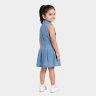Girls' Light Blue Fit and Flare Belted Shirt Collar Frock, Light Blue, small