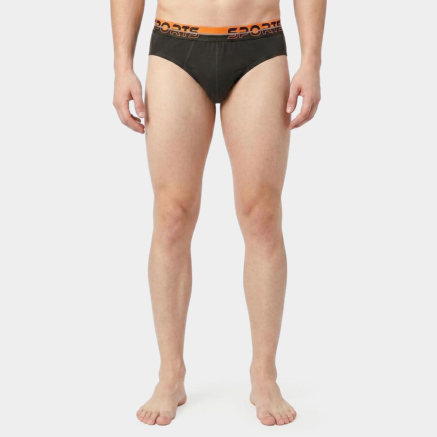Men's Grey Regular Fit Solid Briefs, गहरा ग्रे, large