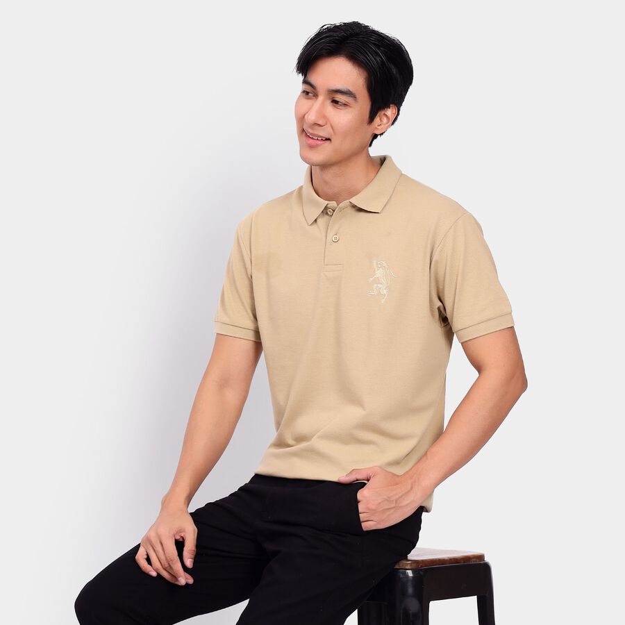 Men's Collared Half Sleeves T-Shirt, Ecru Melange, large image number null