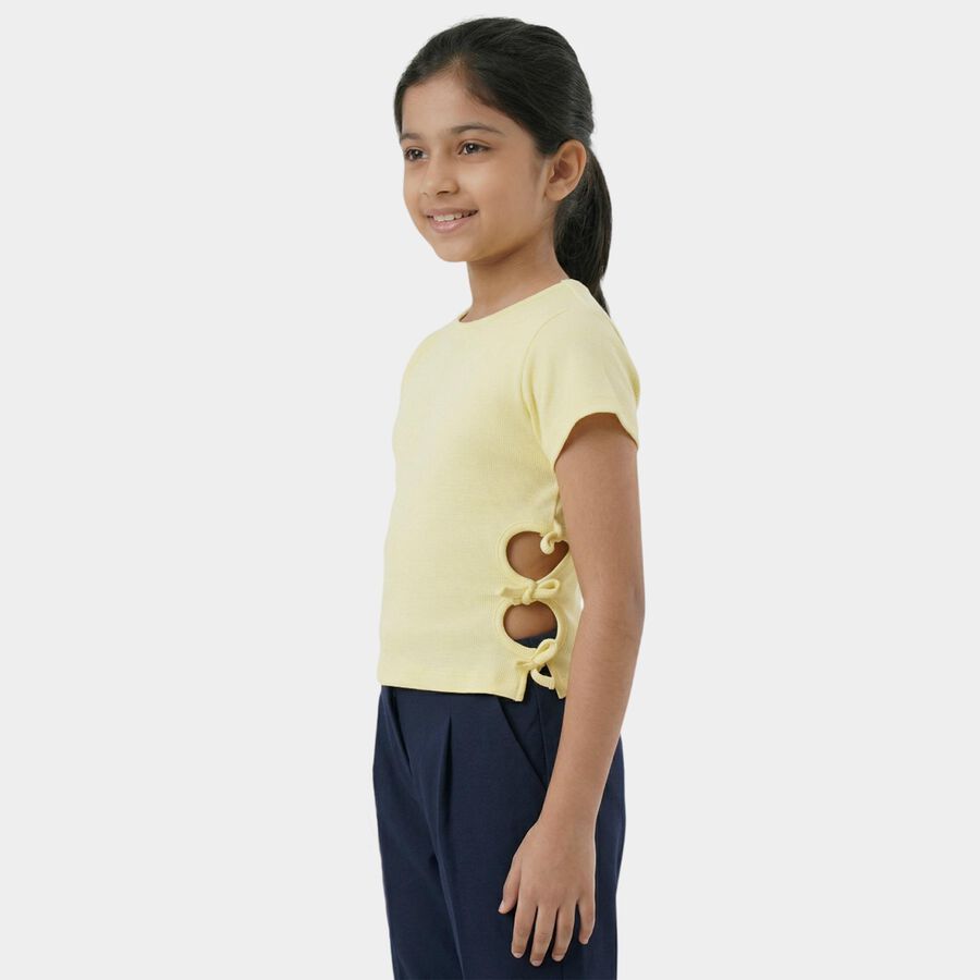 Girls Yellow Cotton Casual T-Shirt, पीला, large