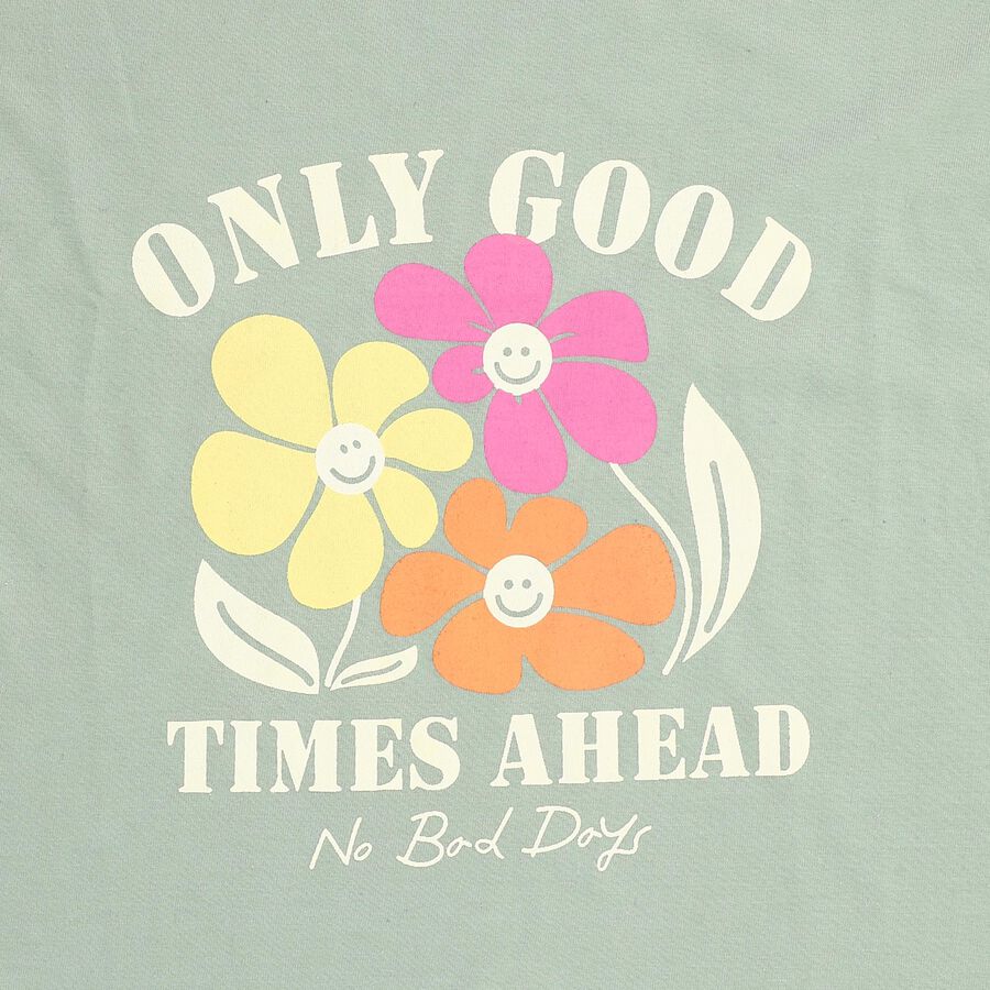 Girls Light Sage Green Round Neck Casual T-Shirt, हल्का हरा, large image number null