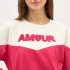 Women's Bright Pink and White Crew Neck Casual Sweatshirt, Fuchsia, small image number null