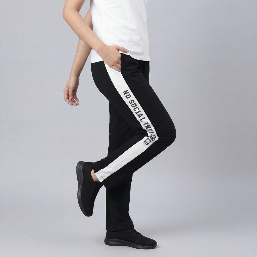 Women's Black Regular Fit Cuffed Track Pants, Black, large