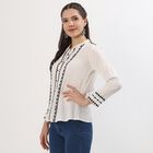 Women's Off-White Embroidered Mandarin Collar Shirt, Off White, small