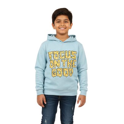 Boys Light Powder Blue Hoodie Neck Casual Sweatshirt