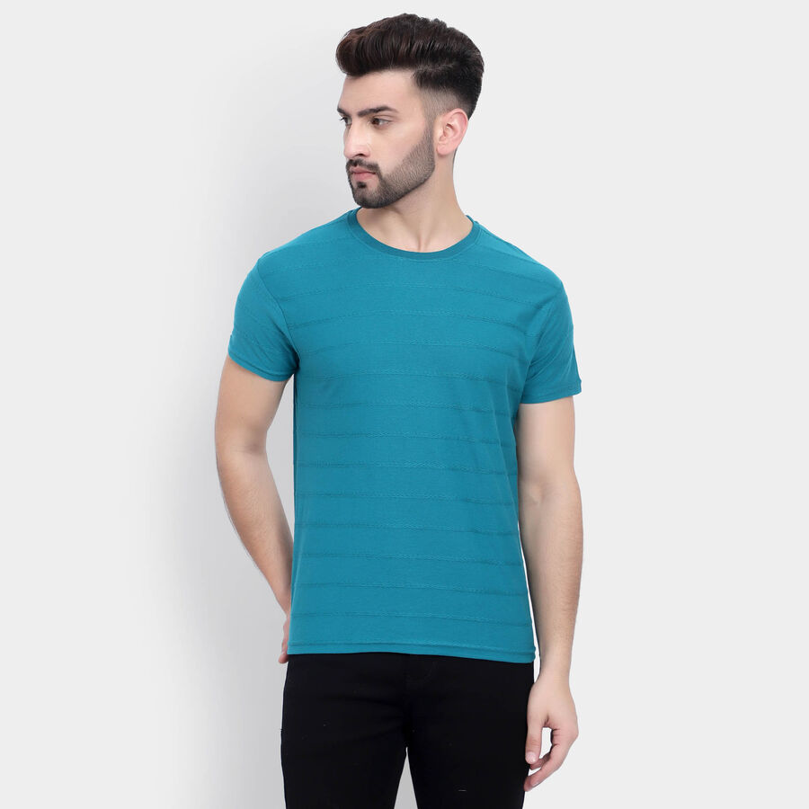 Solid Round Neck T-Shirt, Teal Blue, large image number null