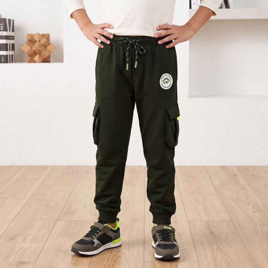 Boys' Olive Green Jogger Dinosaur Badge Cargo Pyjama, Olive, large