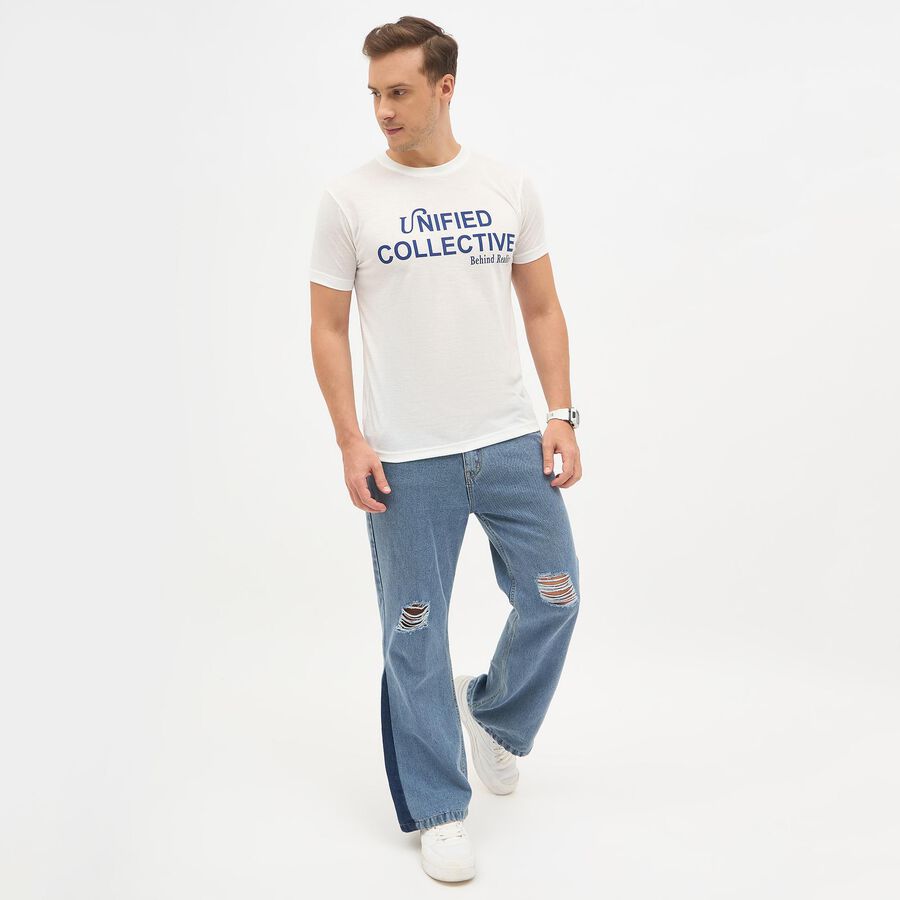 Men's Bright Snow White Round Neck Slim Fit T-Shirt, White, large image number null