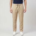 Men's Beige Slim Fit Drawstring Casual Trousers, खाकी, small