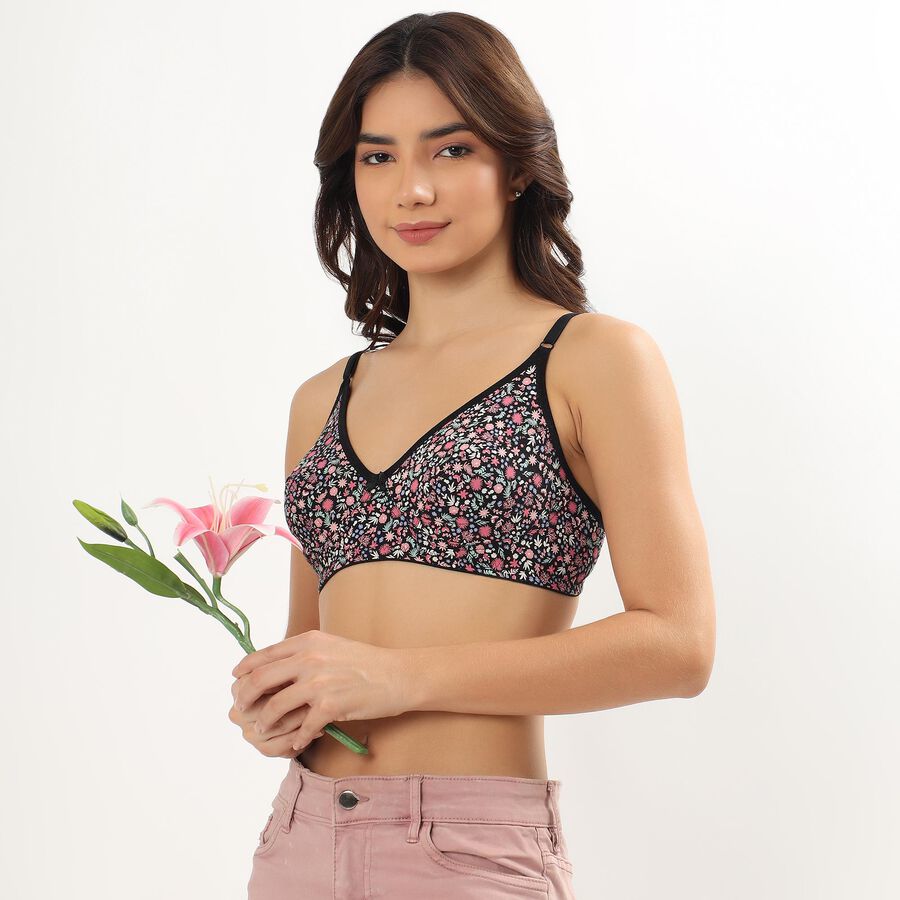 Ladies' 100% Cotton Bra , Black, large image number null
