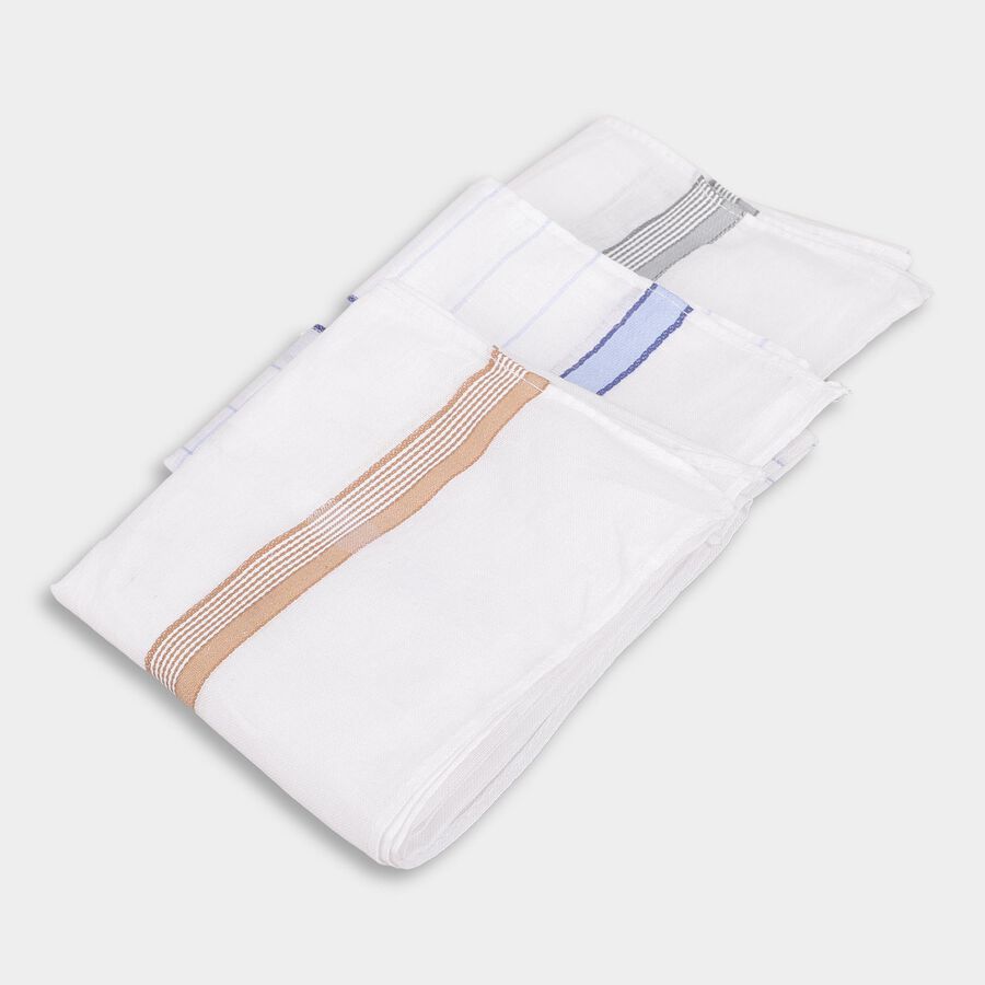 Men's Bright White Striped and Checked Pack of 3 Handkerchief, Light Blue, large