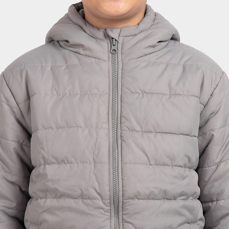 Boys Grey Hooded Puffer Jacket, Light Grey, large