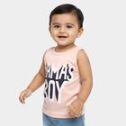 Infants Peach Cotton Round Neck Casual Vest, Peach, small