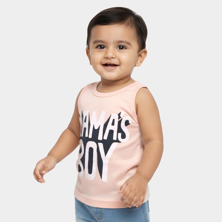 Infants Peach Cotton Round Neck Casual Vest, Peach, large