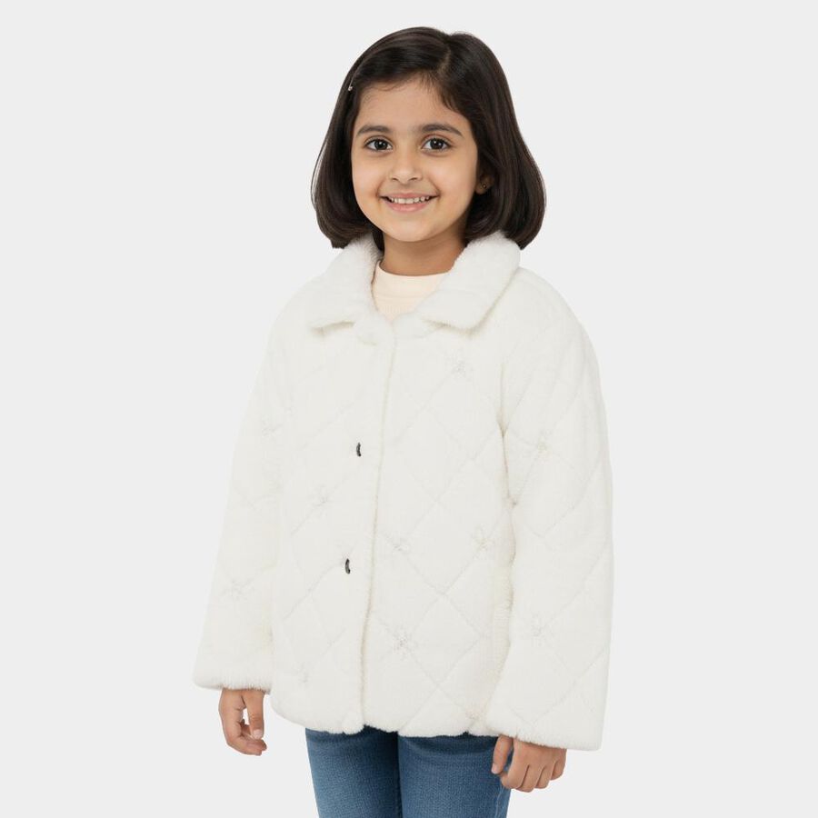 Girls Snow White Classic Casual Jacket, सफ़ेद, large image number null