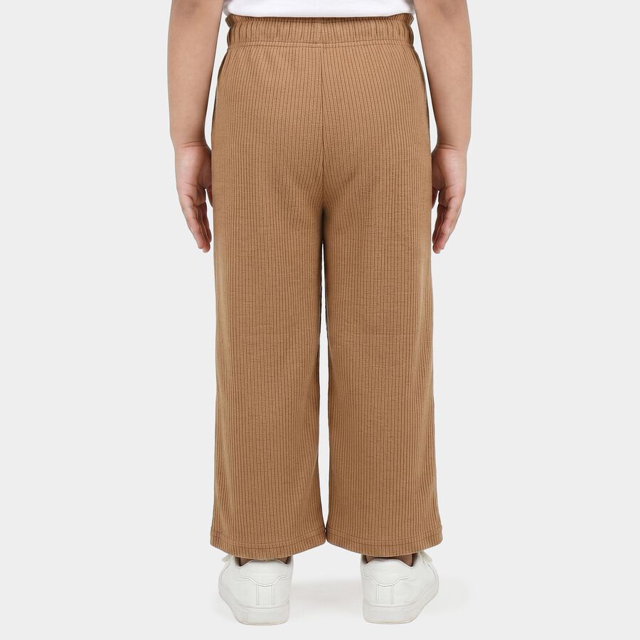 Girls' Beige Wide Leg Ribbed Trousers, गहरा पीला, large