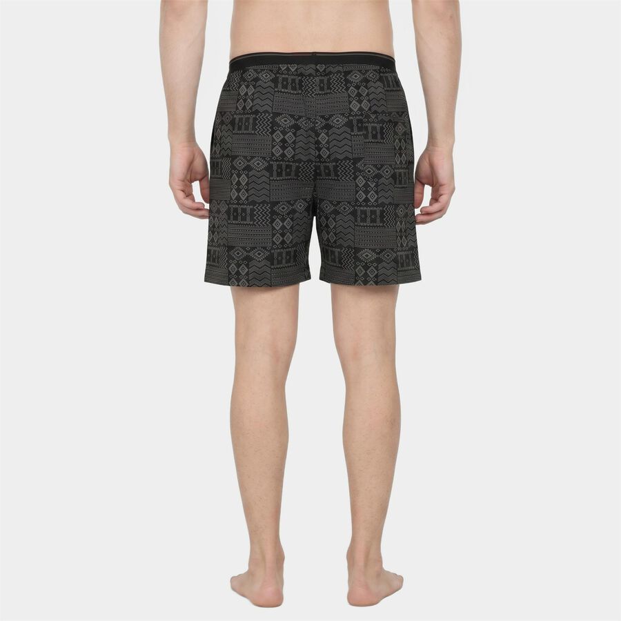 Men's Black Classic Fit Geometric Printed Boxers, काला, large