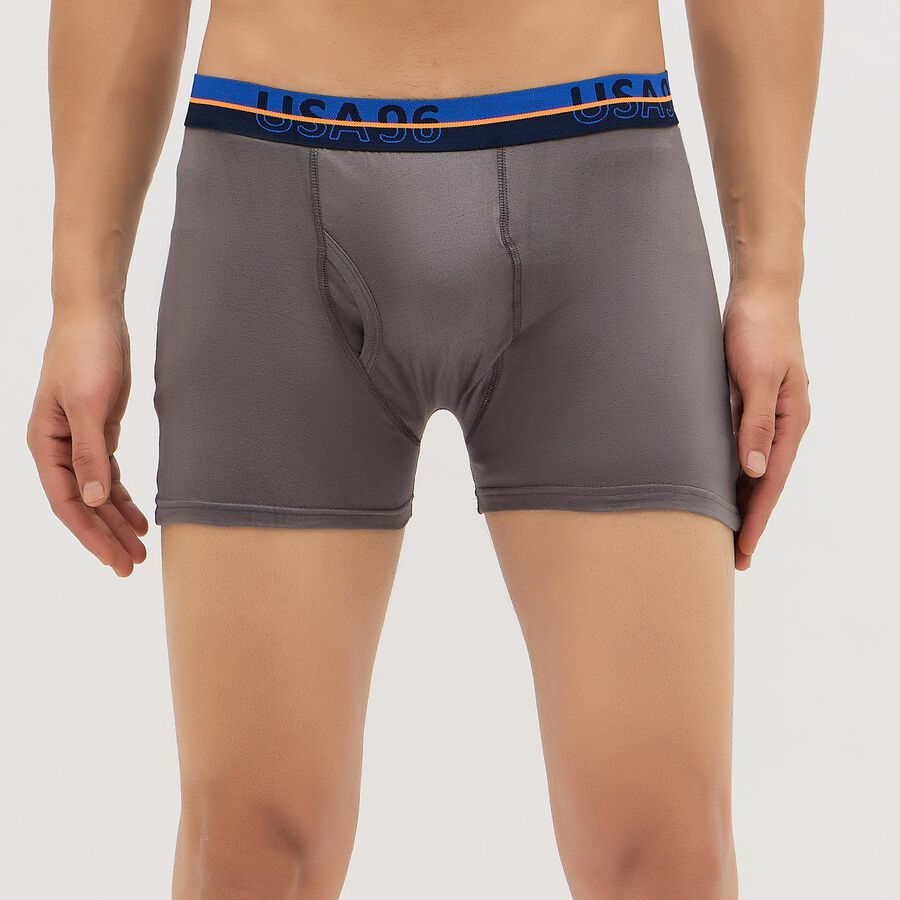 Men's Charcoal Gray Regular Fit Logo Waistband Trunks, Dark Grey, large image number null