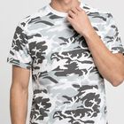 Men's White Cotton Round Neck Camouflage Regular T-Shirt, सफ़ेद, small