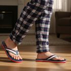 Men's Navy Blue Striped Thong Strap Flip-Flops, Navy Blue, small