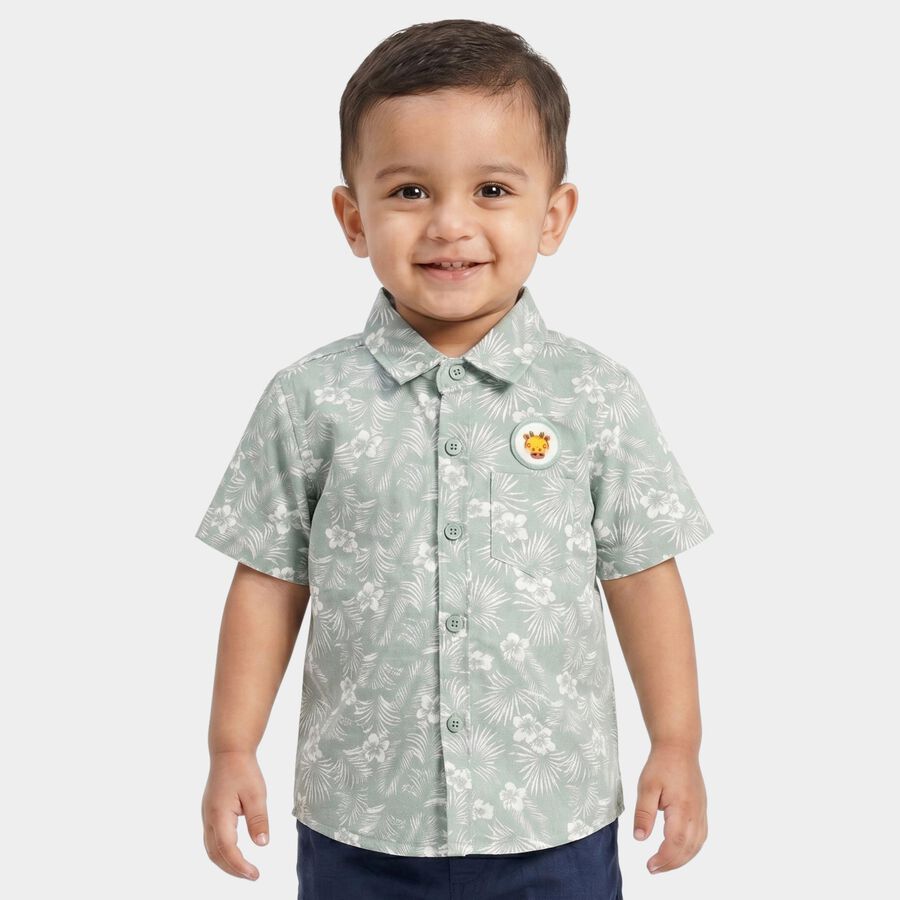 Infants Green Cotton Casual Shirt, हल्का हरा, large