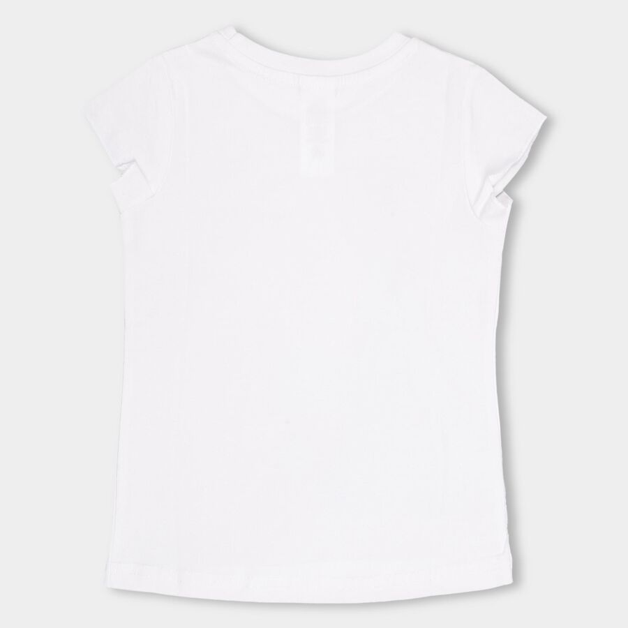 Girls' Bright Snow White Round Neck Casual T-Shirt, White, large