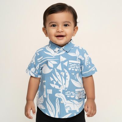 Infants Light Powder Blue Cotton Half Sleeve Classic Casual Shirt