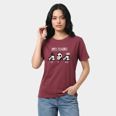 Women's Purple Cotton Round Neck Regular T-Shirt
