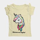 Girls Yellow Cotton Round Neck Casual T-Shirt, पीला, small