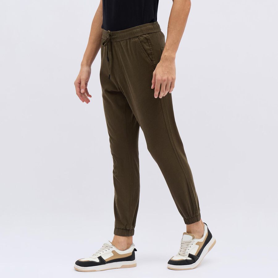 Men's Olive Green Slim Fit Joggers, ओलिव, large