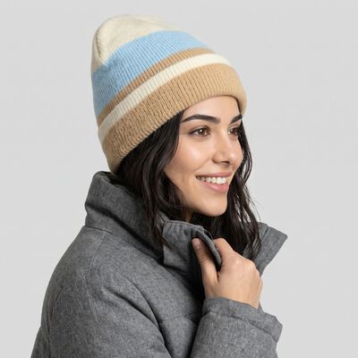 Women's Light Blue Striped Beanie Cap