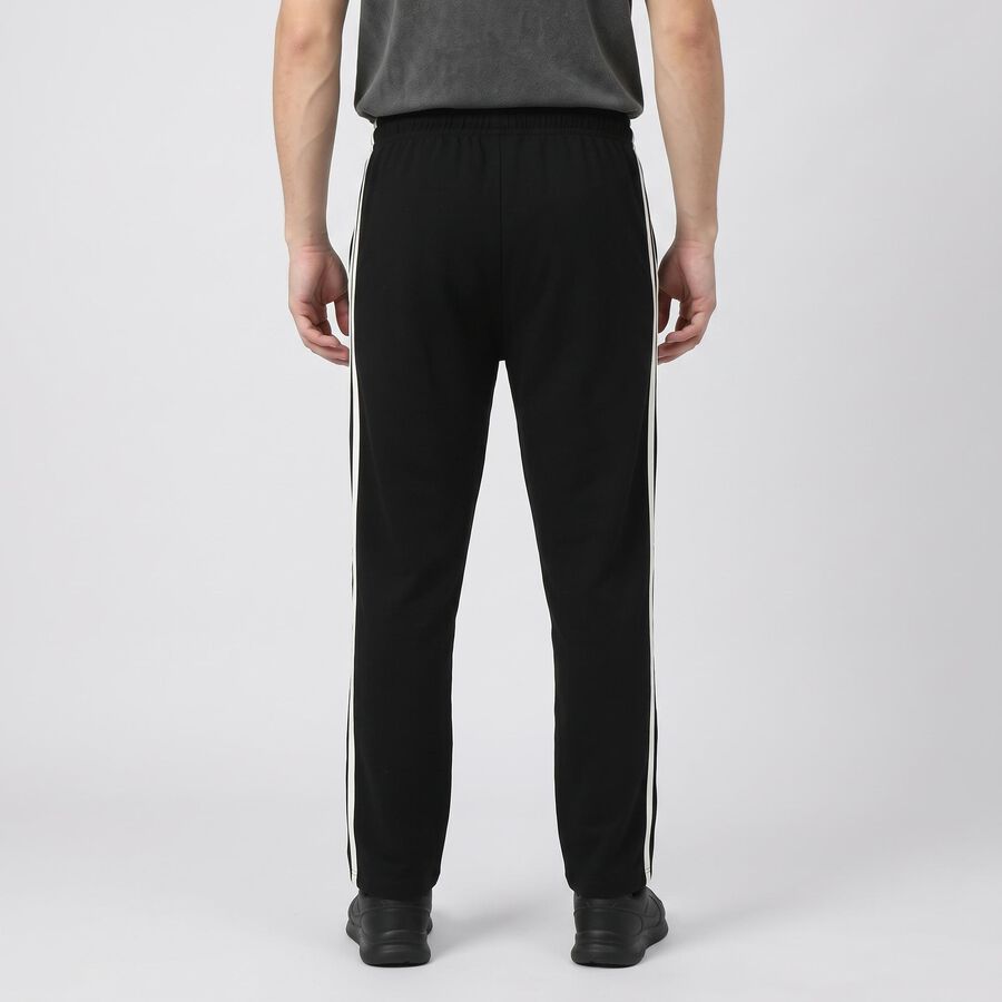 Men's Black Regular Fit Side-Striped Track Pants, Black, large