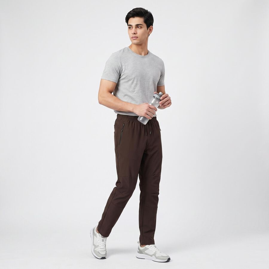 Men's Brown Slim Fit Zip Pocket Track Pants, भूरा, large