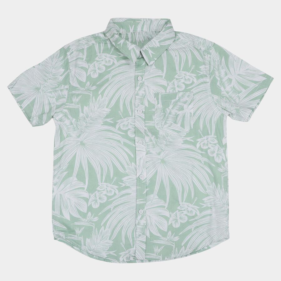 Boys Light Green Cotton Half Sleeve Classic Casual Shirt, हल्का हरा, large