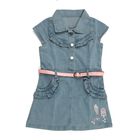 Girls' Light Denim Blue Ruffle Collared Casual Frock, Light Blue, small image number null