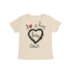 Girls' Beige Cotton Round Neck Graphic T-Shirt, Beige, small