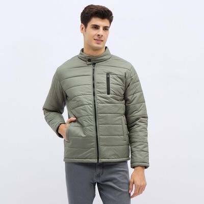 Men's Light Sage Green Mandarin Collar Quilted Jacket