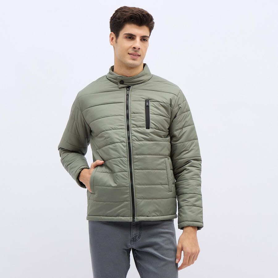 Men's Light Sage Green Mandarin Collar Quilted Jacket, हल्का हरा, large image number null