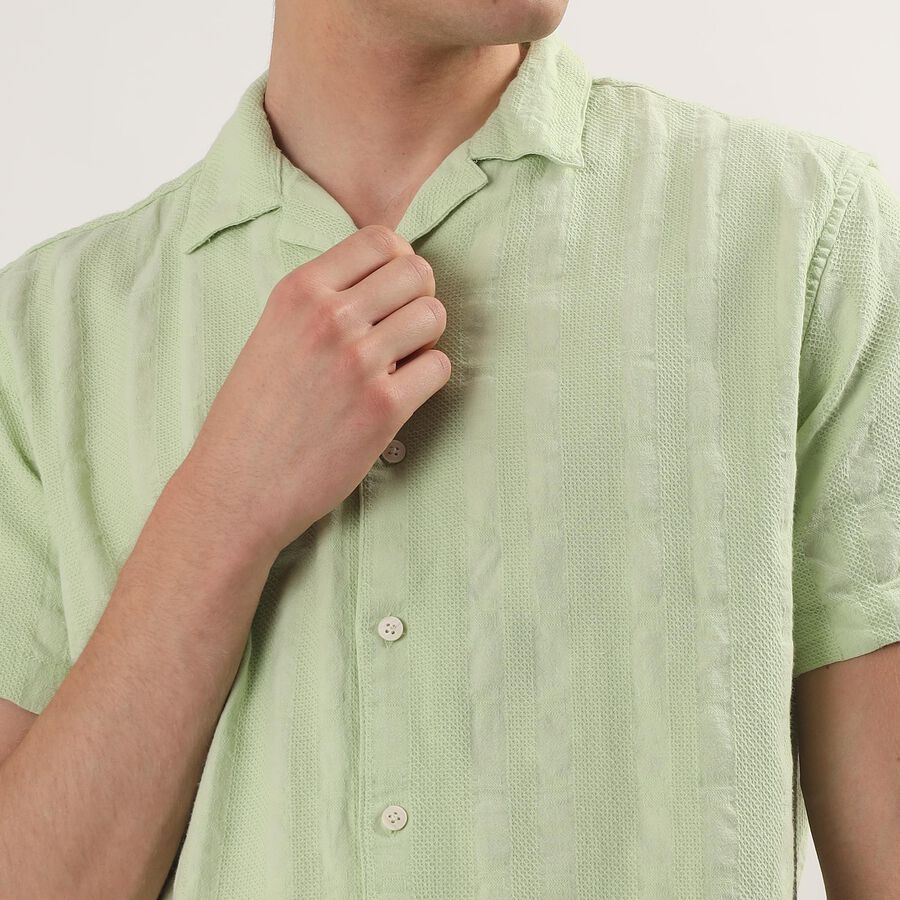 Men's Light Green Cotton Half Sleeve Cuban Collar Casual Shirt, हल्का हरा, large