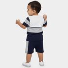 Infants' Navy Cotton Round Neck Colorblock Baba Suit, Navy Blue, small