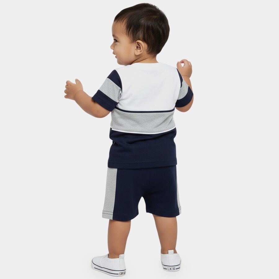 Infants' Navy Cotton Round Neck Colorblock Baba Suit, Navy Blue, large