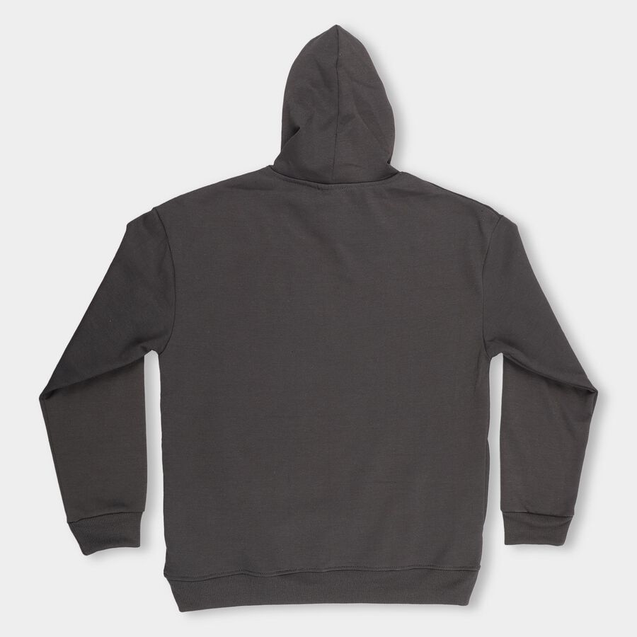Boys Dark Charcoal Grey Hoodie Neck Casual Sweatshirt, Dark Grey, large image number null
