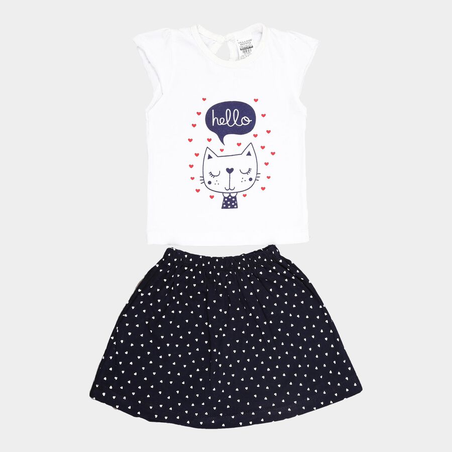 Infants Yellow Hippo Cotton Skirt Top Set, White, large image number null